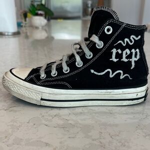 Custom Taylor Swift Reputation tour Converse black high tops.  Women’s size 6.5